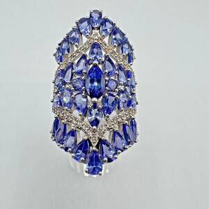 JTV Signed DK Sterling Silver Blue Tanzanite Ring - Size 7